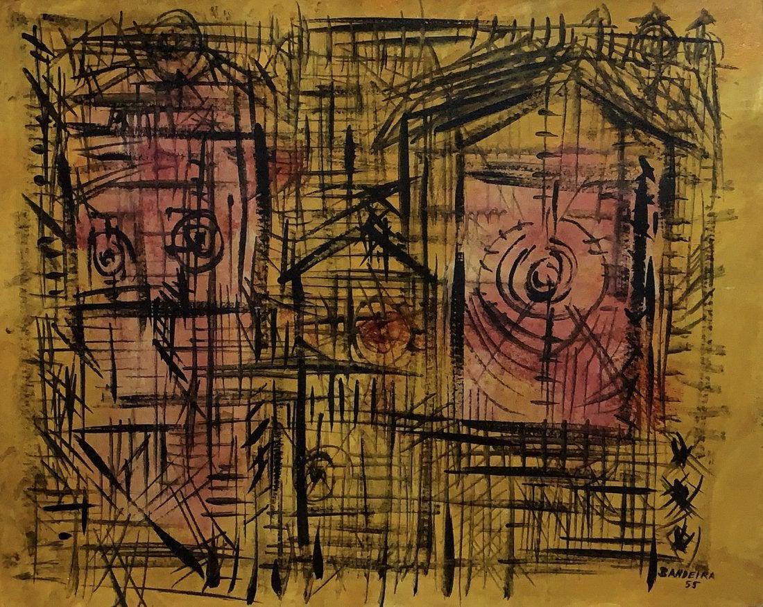 ANTONIO BANDEIRA, Oil on Cardboard (Attrib): ANTONIO BANDEIRA (1922-1967) Title: Composition, Medium: Oil on Cardboard, Size: 20 x 25 in, Date: 1955. w / C. of Attribution. Was born in Ceara (Fortaleza) in 1922 and became famous visual artist. H