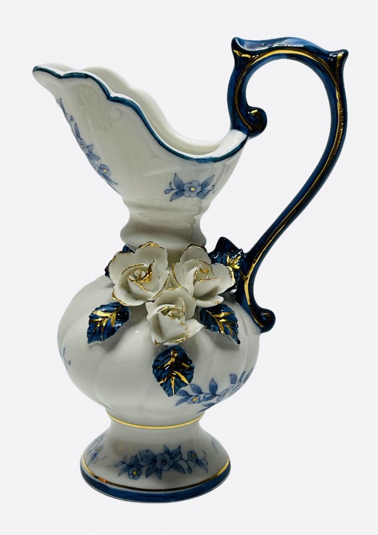 Vintage Capodimonte Style Pitcher Decorated with Flower: Vintage Capodimonte Style Pitcher Decorated with Flowers. 6.50" Tall (inches).