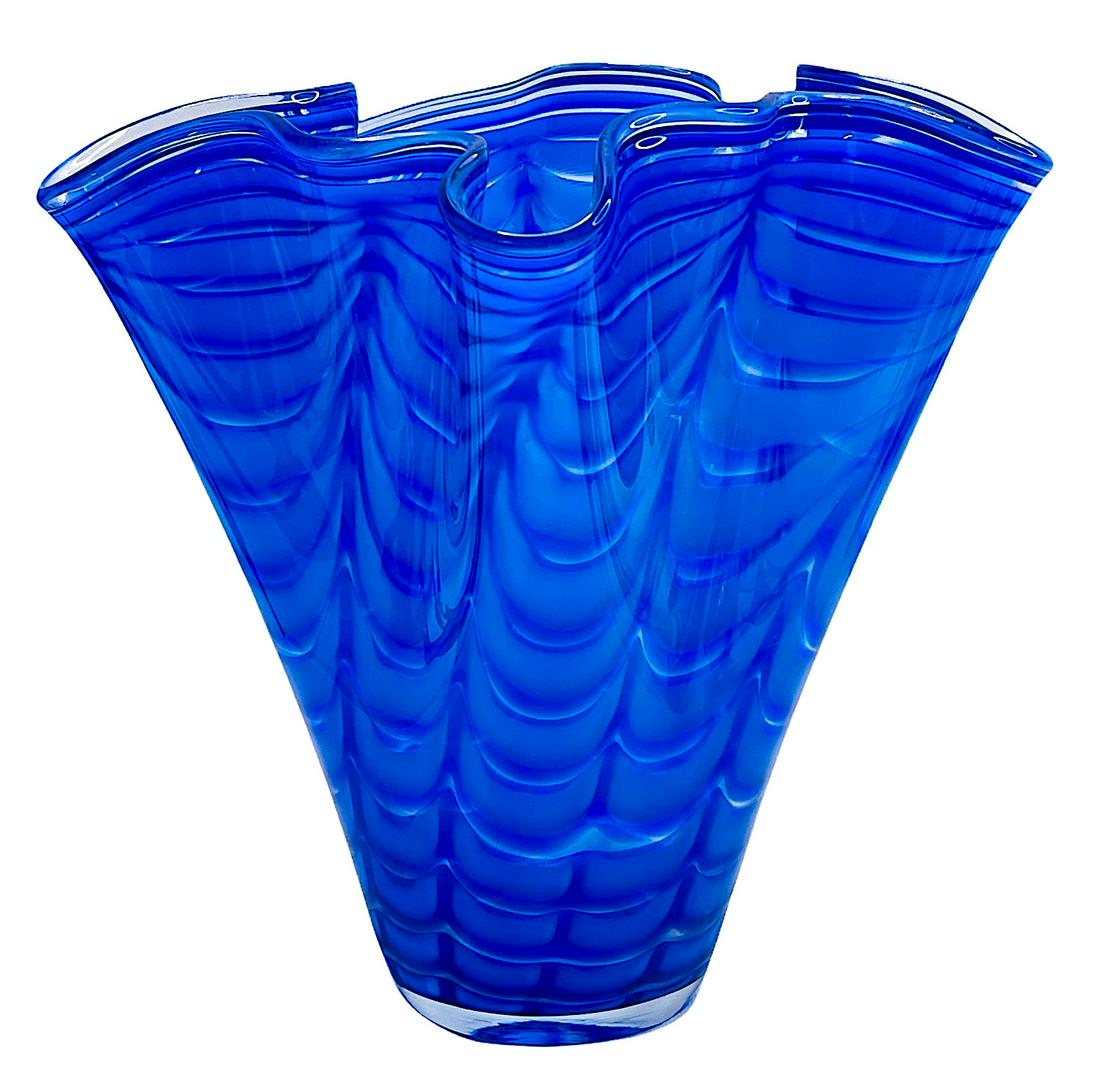 Vintage Beautiful Murano Art Glass Handkerchief Vase: Vintage Beautiful Murano Art Glass Handkerchief Vase Blue. 11.75" H x 11.75" W (in). Made in Italy.