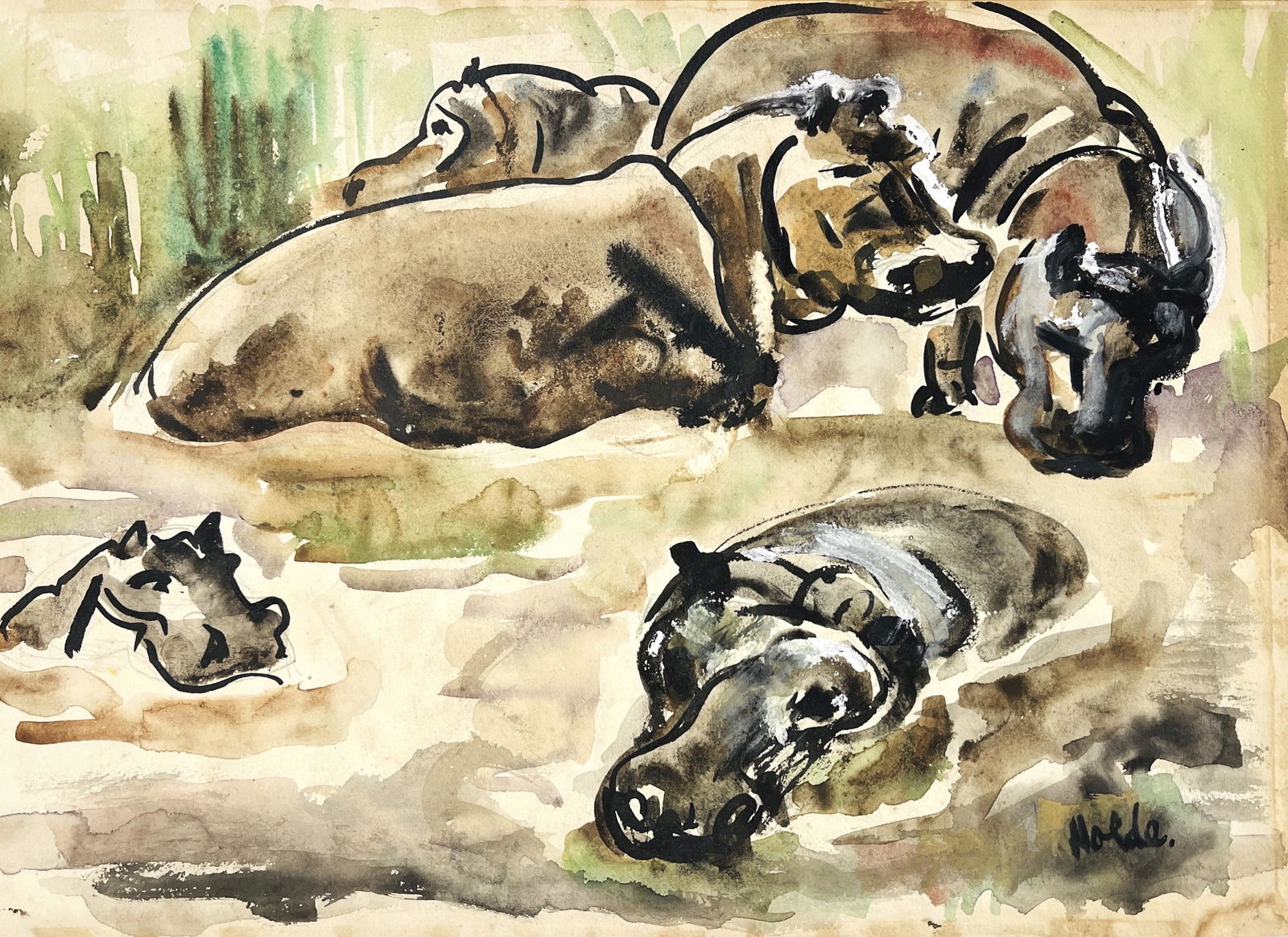 EMIL NOLDE, Watercolor on Paper (Attrib.): Attributed to EMIL NOLDE (1867-1956) Title: Untitled, Medium: Watercolor on Paper, Size: 10" H x 14" W (in), Date: ca. 1950. This lot is accompanied by a Certificate of Attribution and is not a reprod