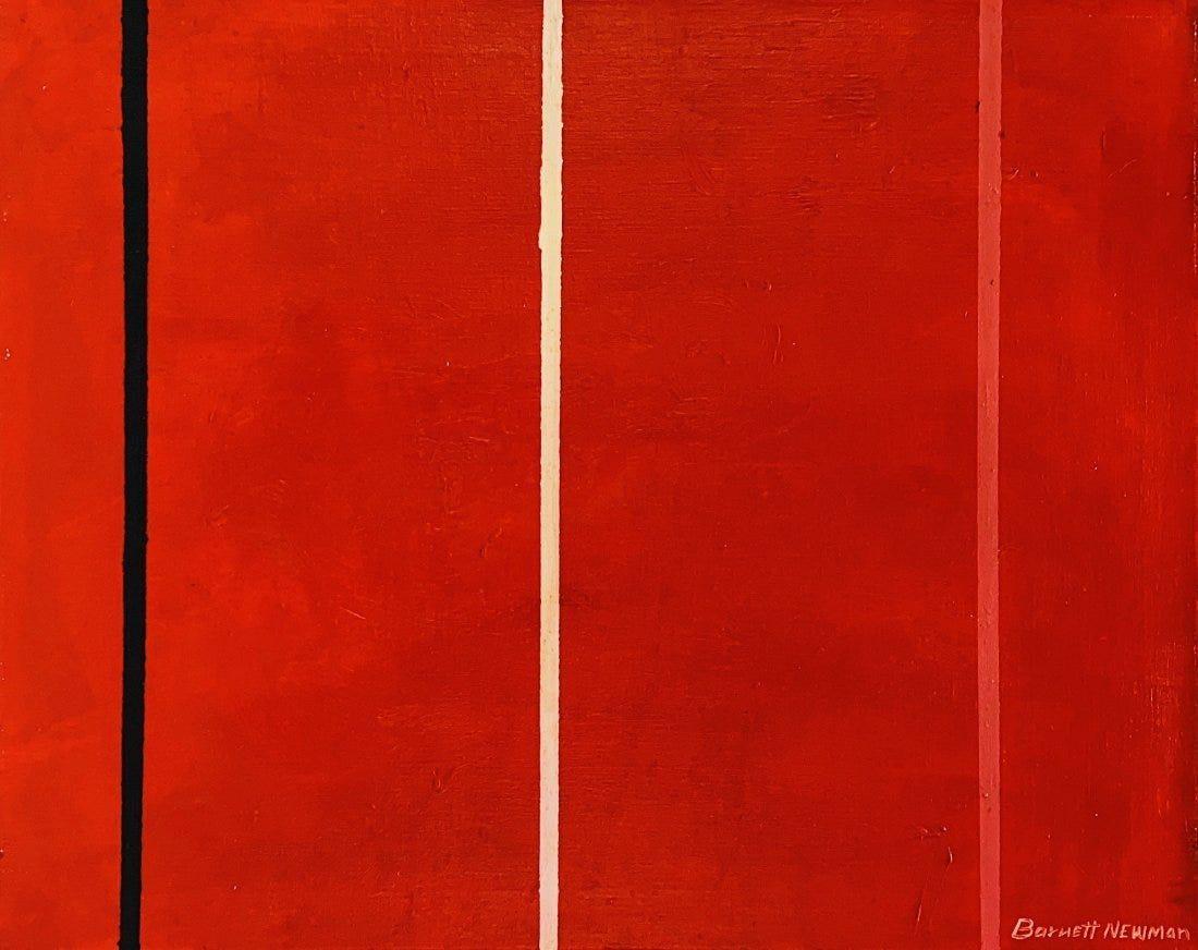 BARNETT NEWMAN, Oil on Canvas (Attrib.): Attributed to BARNETT NEWMAN (1905-1970) Title: Untitled, Medium: Oil on Canvas, Size: 16" H x 20" W (in), Date: ca. 1958-60. This lot is accompanied by a Certificate of Attribution and is not a repro