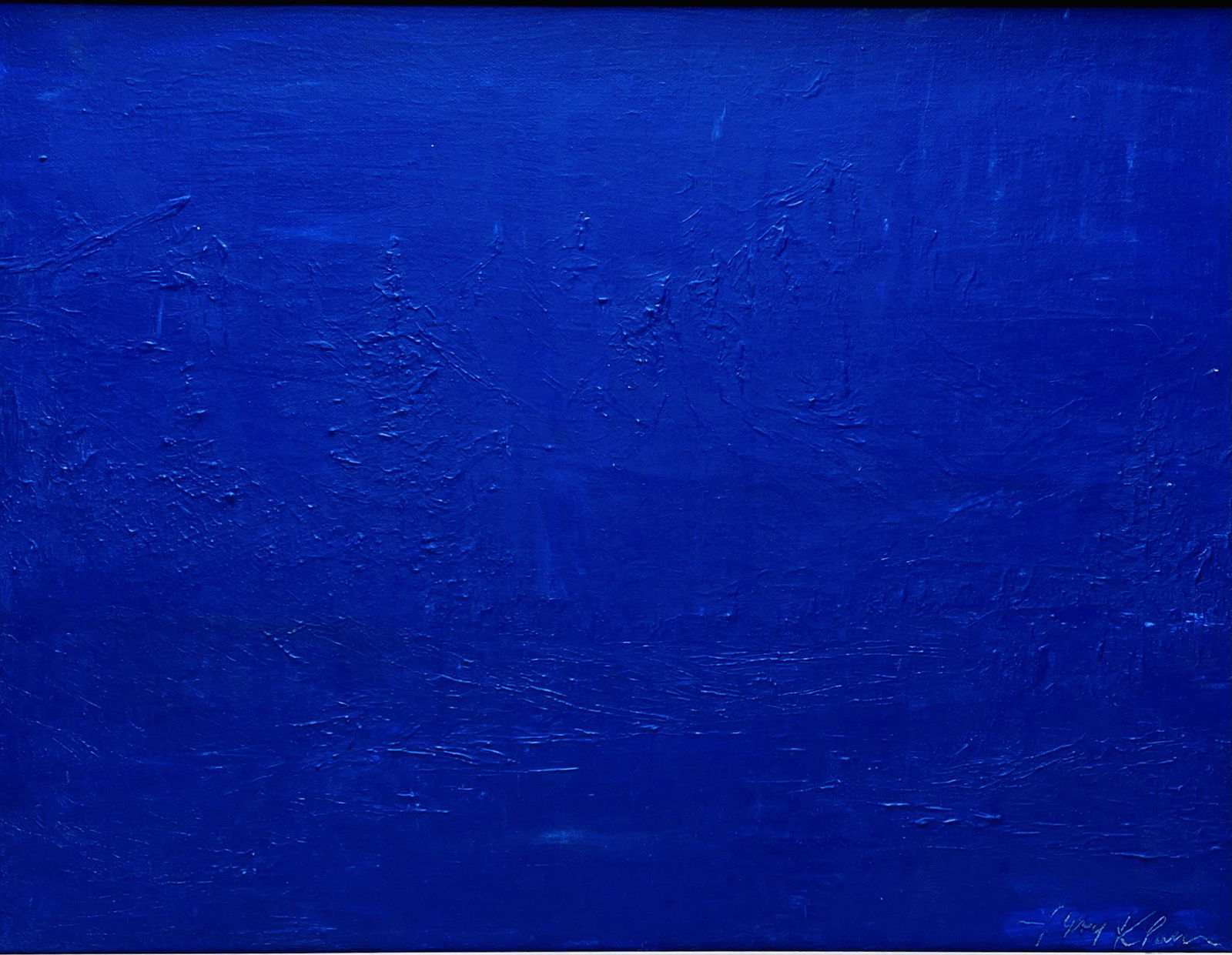 YVES KLEIN, Oil on Canvas (Attrib.): YVES KLEIN (1928-1962) Title: Untitled, Medium: Oil on Canvas, Size: 14" H x 18" W (in), Date: ca. 1958-59. w/C. of Attribution. Was a French Conceptual artist with a wide-ranging and highly influenti