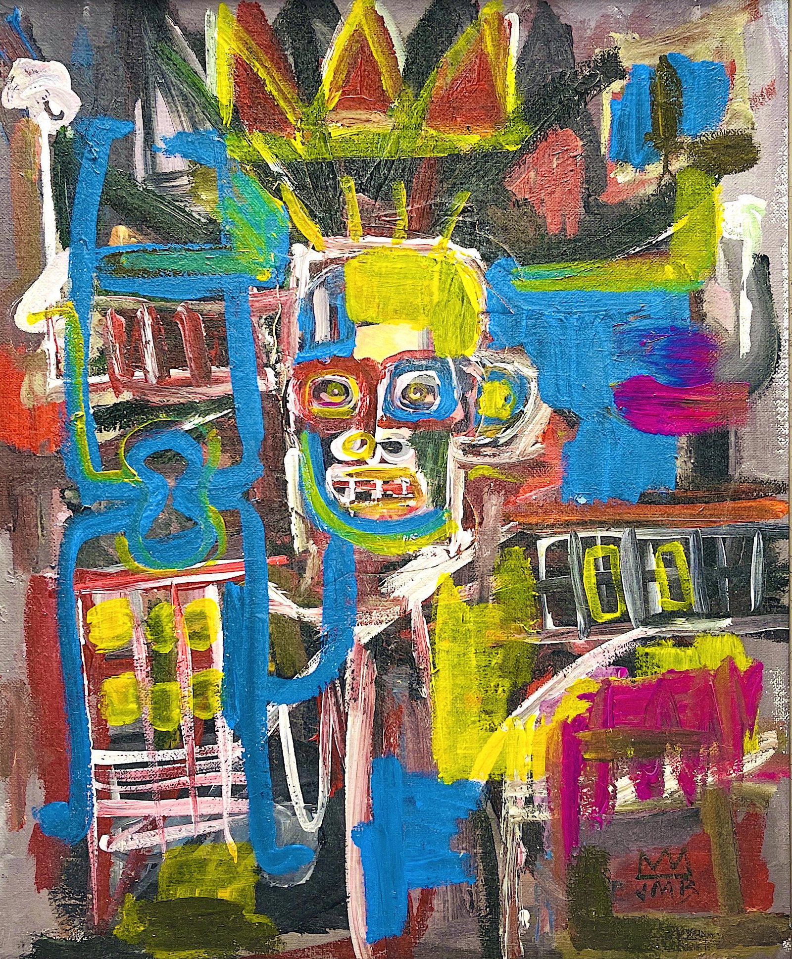 JEAN-MICHEL BASQUIAT, Oil on Canvas Panel: Attributed to JEAN-MICHEL BASQUIAT (1960-1988) Title: Untitled, Medium: Oil on Canvas Panel, Date: ca. 1980-82, Size: 19.50" H x 16" W (in). This lot is accompanied by a Certificate of Attribution, is