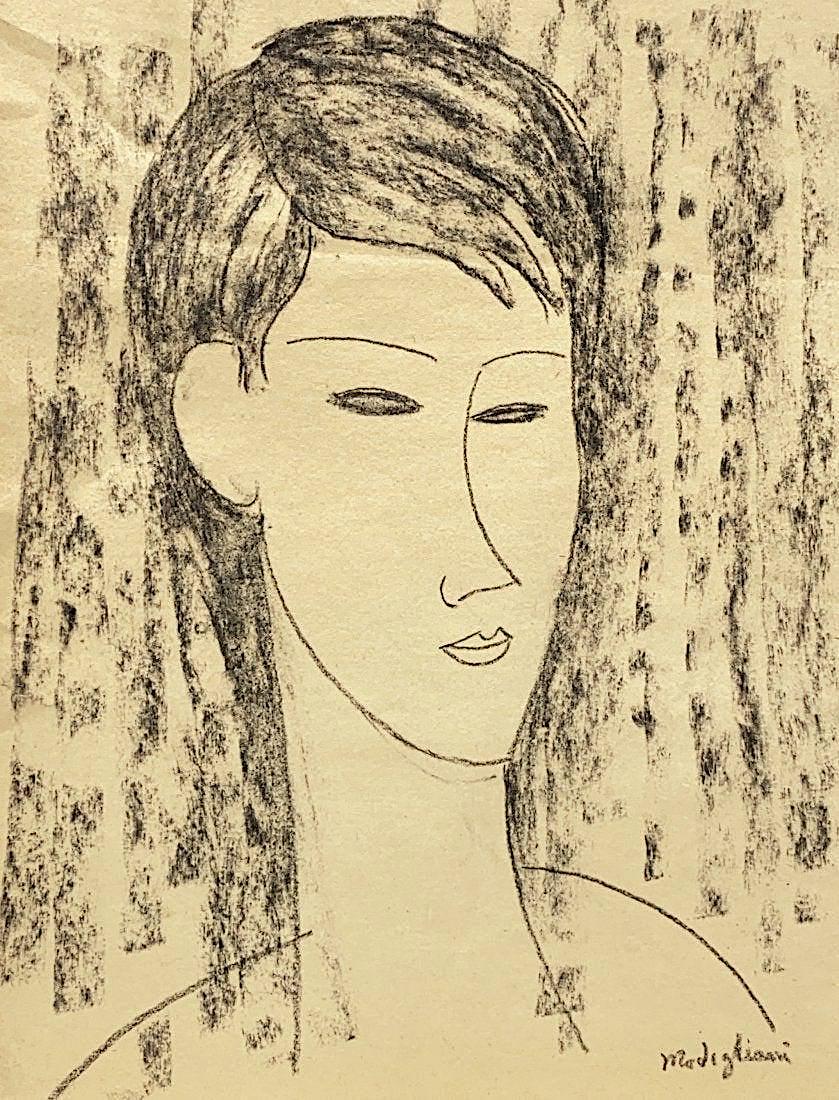 AMEDEO MODIGLIANI, Charcoal on Paper: Attributed to AMEDEO MODIGLIANI (1884-1920) Title: Untitled, Medium: Charcoal on Paper, Size: 11" H x 9" W (in), Date: ca. 1915-17. This lot is accompanied by a Certificate of Attribution and is not a