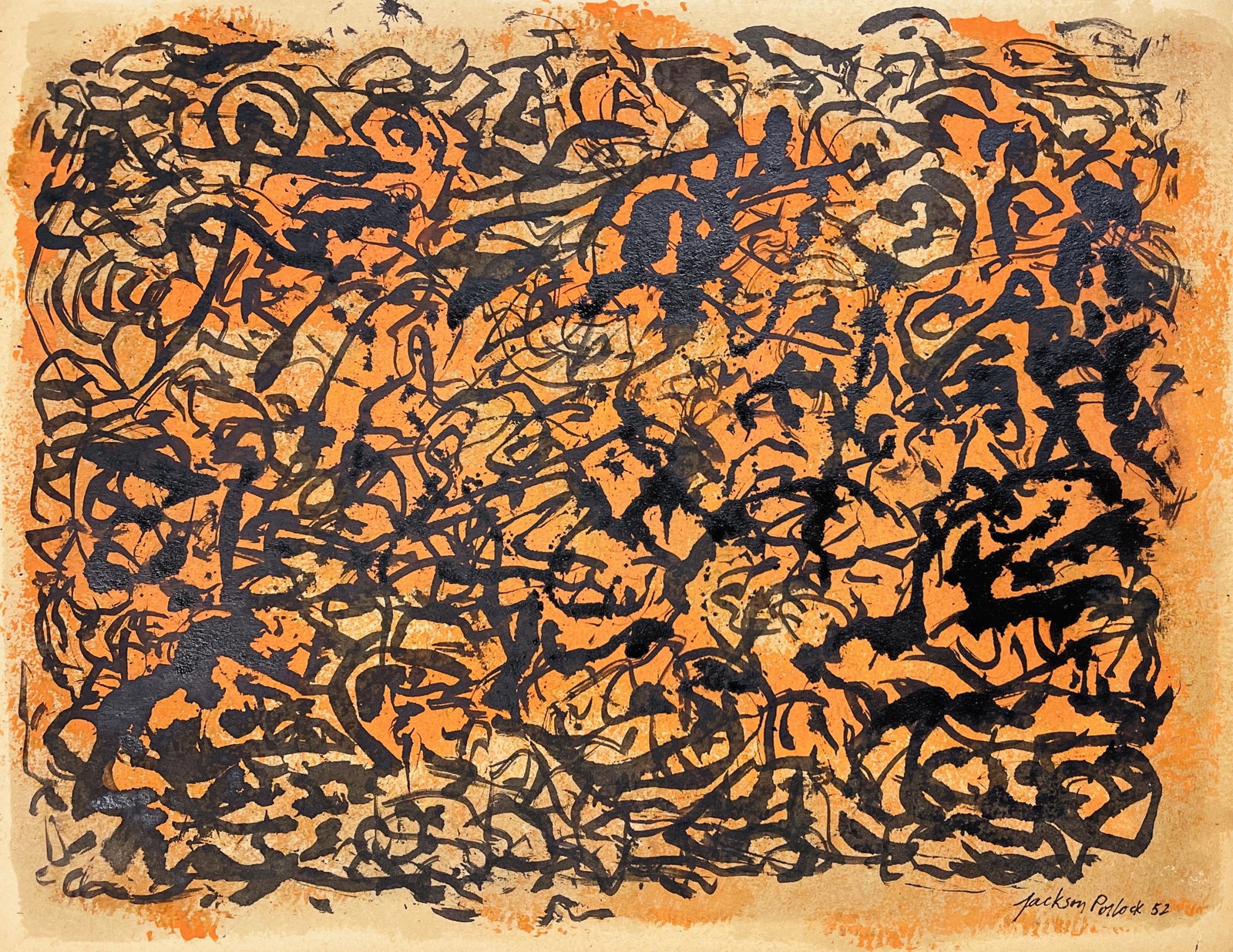 JACKSON POLLOCK, Oil on Cardboard: Attributed to JACKSON POLLOCK (1912-1956) Title: Untitled (Composition), Medium: Oil on Cardboard, Size: 11" H x 14" W (in), Date: 1952. This lot is accompanied by a Certificate of Attribution and is 