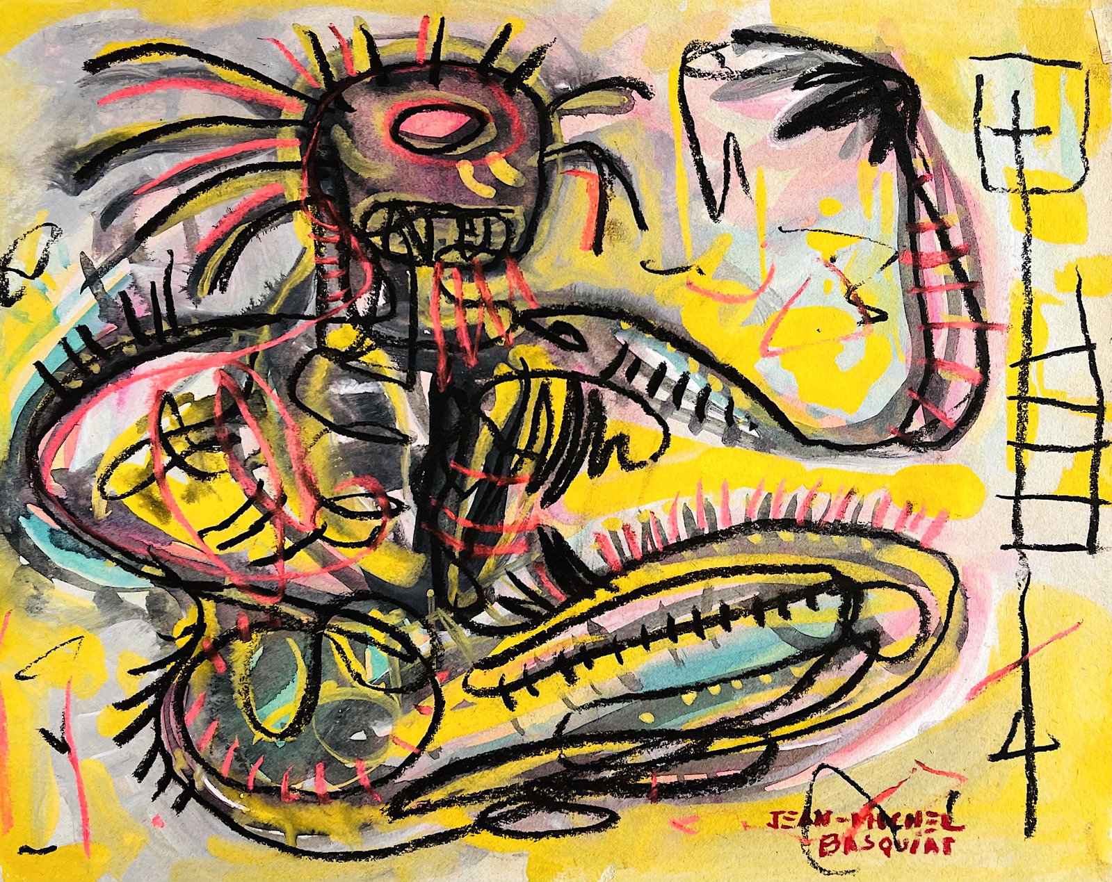 JEAN-MICHEL BASQUIAT, Gouache and Pastel on Paper: Attributed to JEAN-MICHEL BASQUIAT (1960-1988) Title: Untitled, Medium: Gouache and Pastel on Paper, Date: ca. 1980-82, Size: 10.25" H x 13.25" W (in). This lot is accompanied by a Certificate of Attr