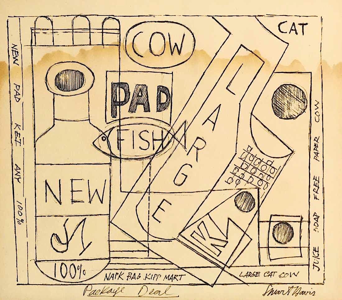 STUART DAVIS, Ink on Paper: Attributed to STUART DAVIS (1892-1964) Title: Untitled, Medium: Ink on Paper, Date: ca. 1940, Size: 10.50" H x 11.75" W (in). This lot is accompanied by a Certificate of Attribution and is not a repro