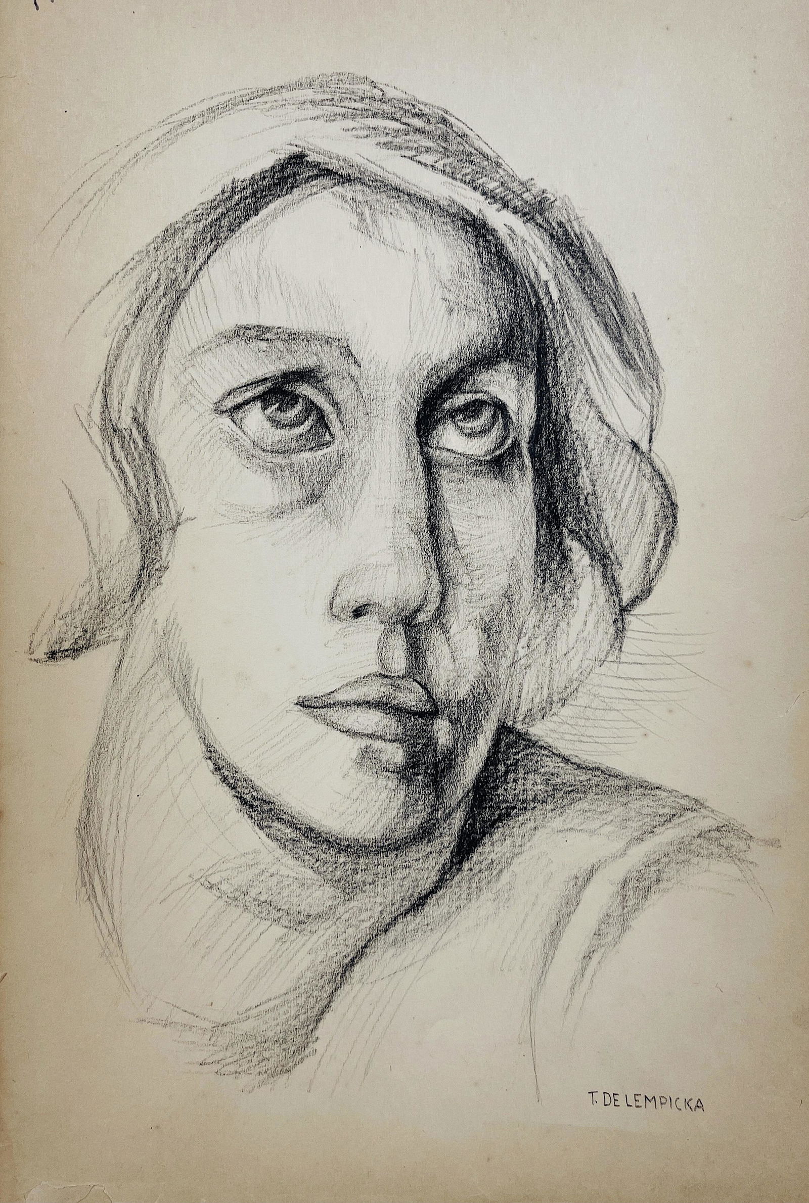 TAMARA DE LEMPICKA, Pencil on Paper: Attributed to TAMARA DE LEMPICKA (1898-1980) Title: Untitled, Medium: Pencil on Paper, Size: 11.25" H x 7.25" W (in), ca. 1935-40. This lot is accompanied by a Certificate of Attribution, is not a rep