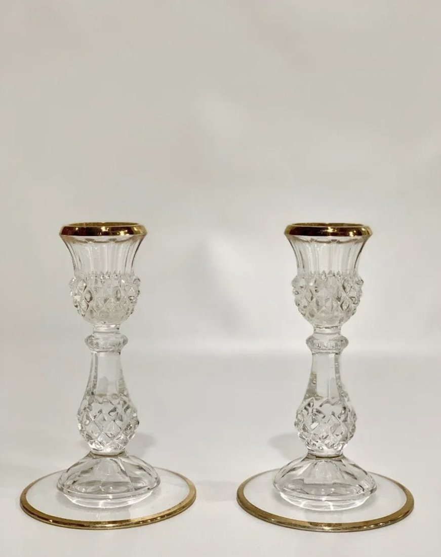 Pair of Candelabra, Crystal: Pair of Candelabra, Crystal. 6.50" H in.