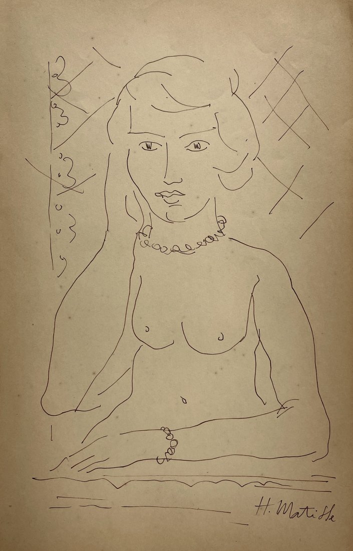 HENRI MATISSE, Ink on Paper: Attributed to HENRI MATISSE (1869-1954) Title: Untitled (Nude woman portrait), Medium: Ink on Paper, Date: ca. 1930, Size: 11.50" H x 7.25" W (inches). This lot is accompanied by a Certificate of Attr