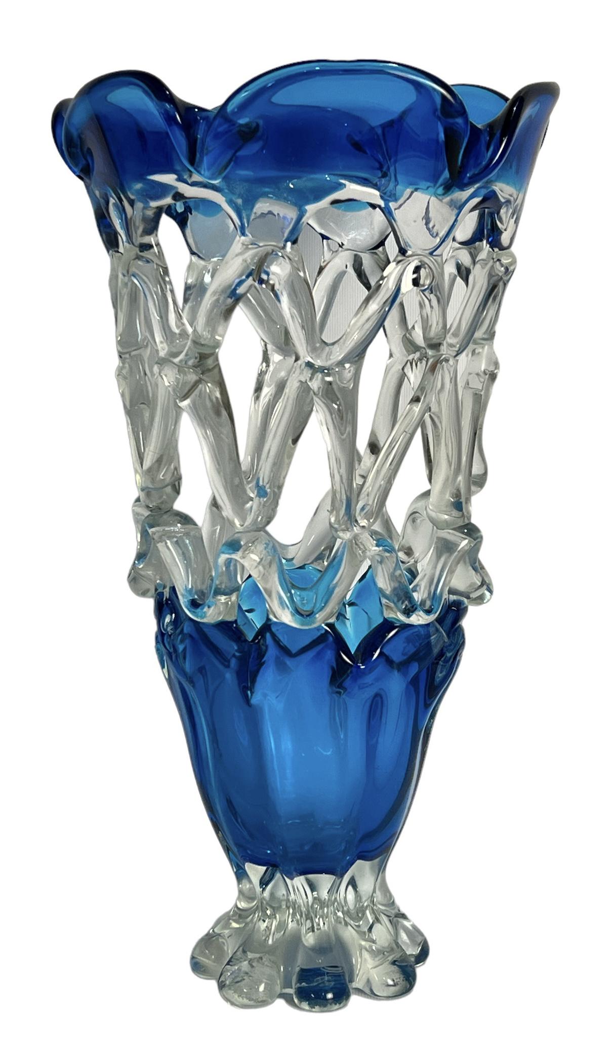 Spectacular large Murano glass art vase blue (1 of 7)