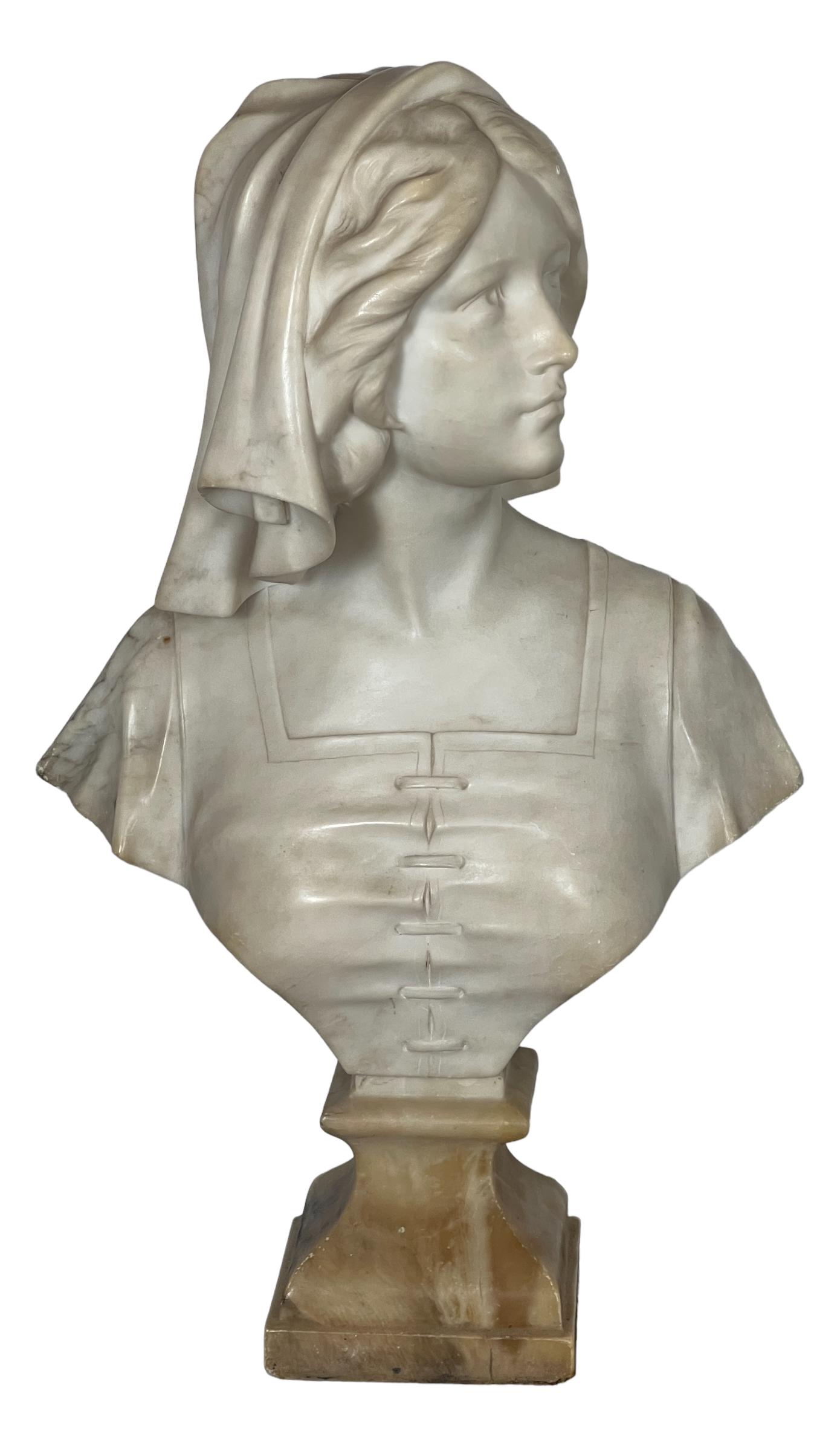 Late 19th century Large bust of a woman in Siena and Carrara marble by Telemaco Cipriani. (1 of 8)
