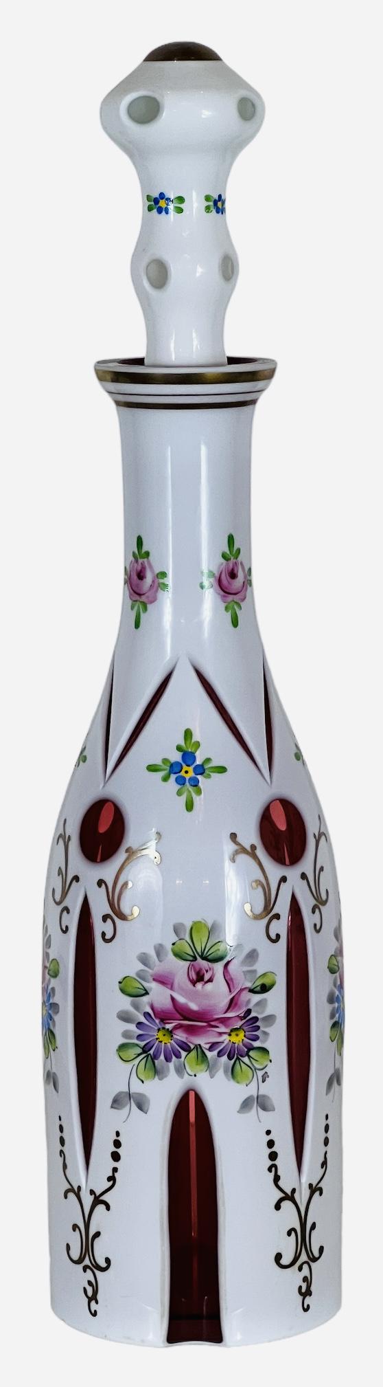 Antique Victorian cranberry glass decanter from the 1910s. (1 of 3)