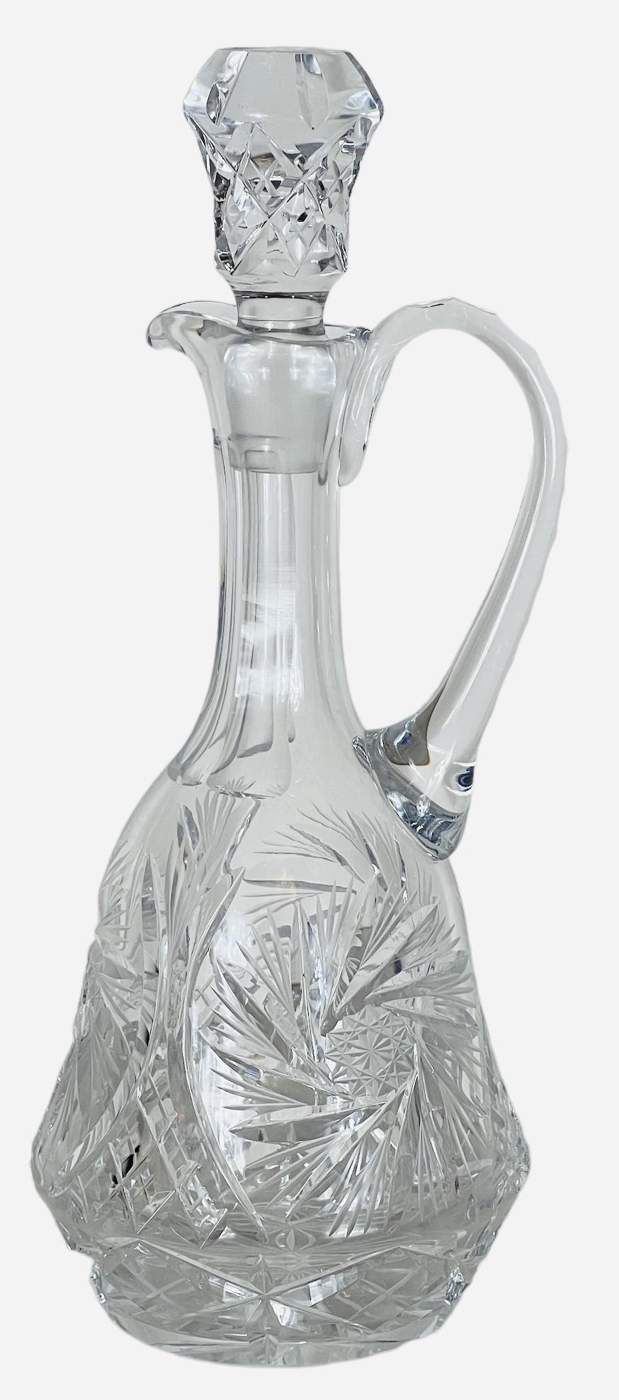 Vintage 1960s Bohemian style cut glass decanter pitcher. (1 of 8)