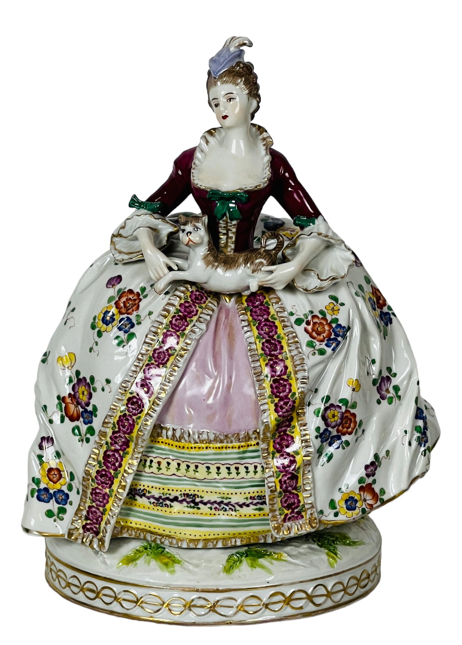 Early 19th century German Ludwigsburg porcelain figure of a lady with a cat. (1 of 8)