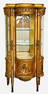 French Louis XV Gold Gilt Wood Vernis Martin Curved Glass Vitrine Curio Cabinet