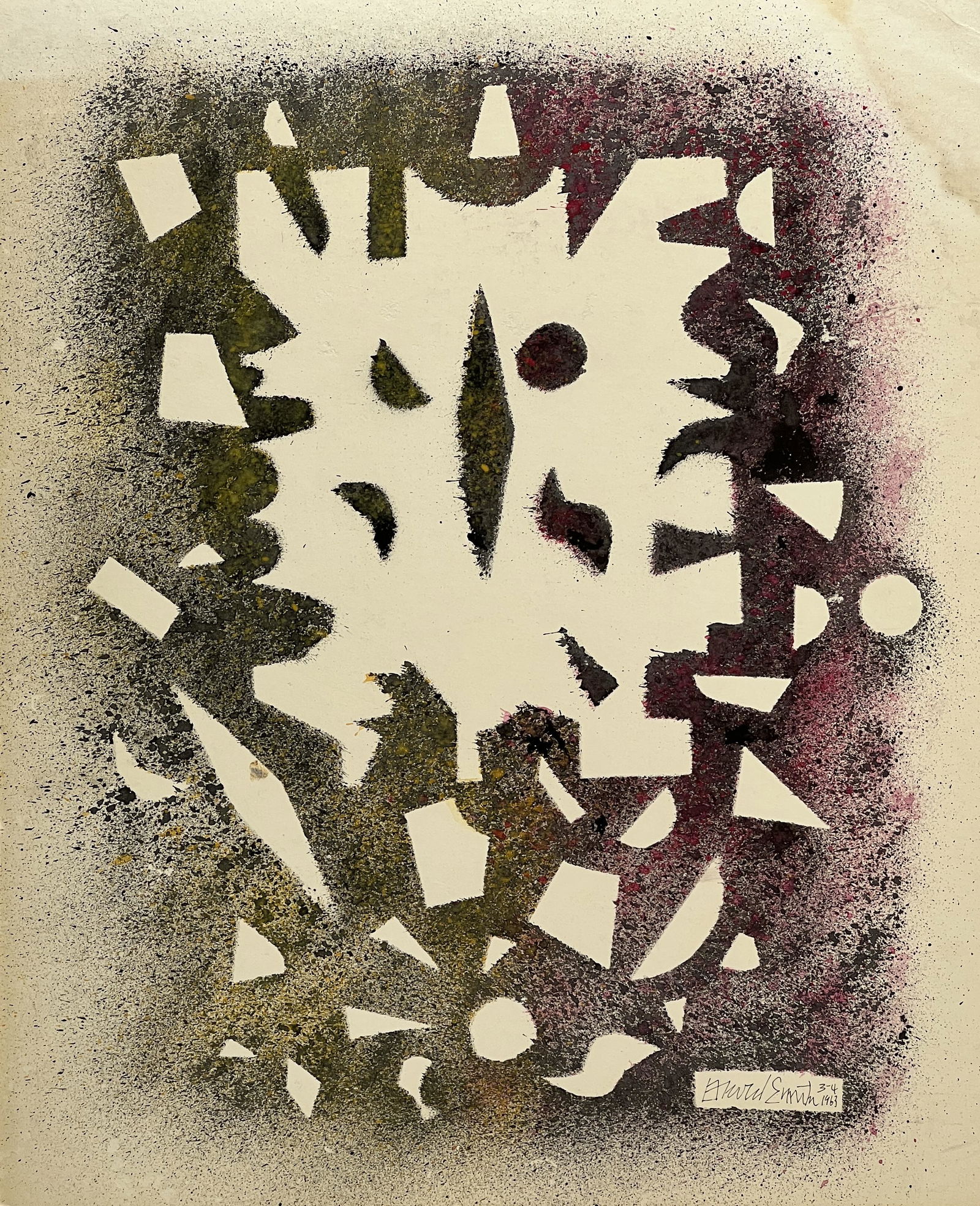 David Smith, Spray paint (enamel) on cardboard.: Attributed to David Smith (1906-1965) Title: Untitled, Medium: Spray paint (enamel) on cardboard, Date: 3-4-1963, Size: 20" H x 17" W (inches). This lot is accompanied by a Certificate of Attribution