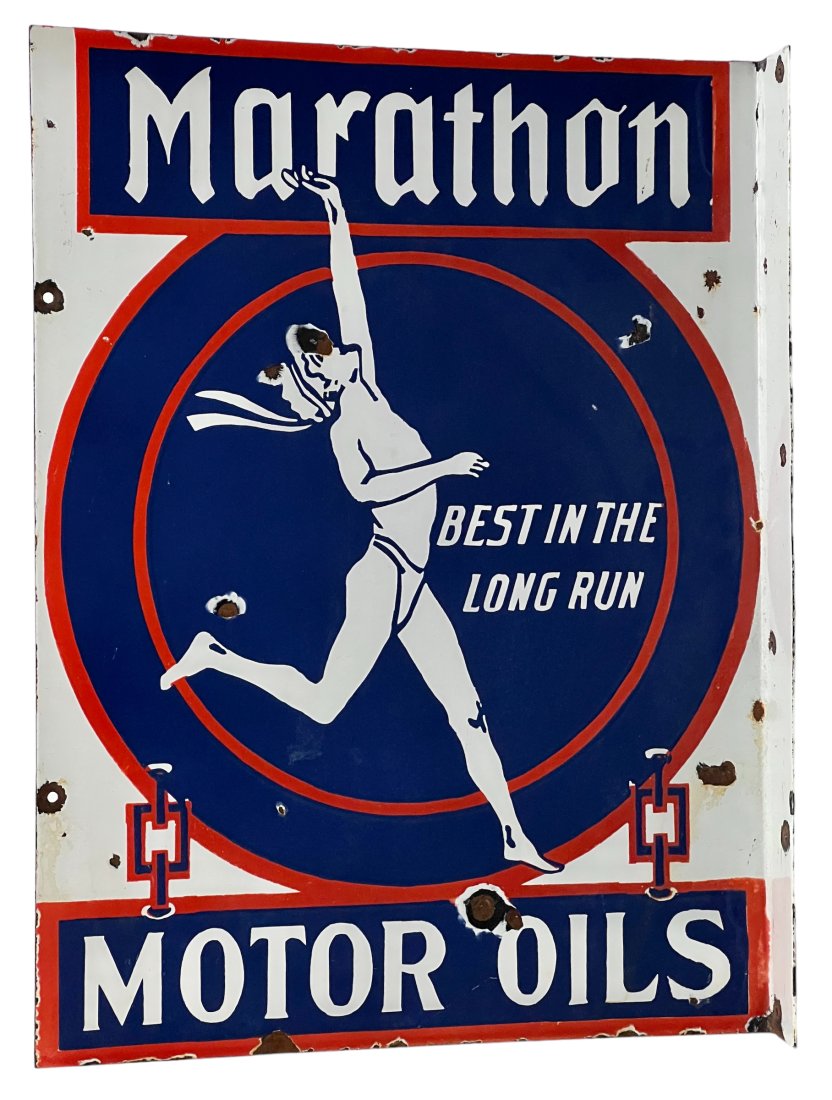 Vintage Porcelain Marathon Oil Flange Advertising Sign. (1 of 11)