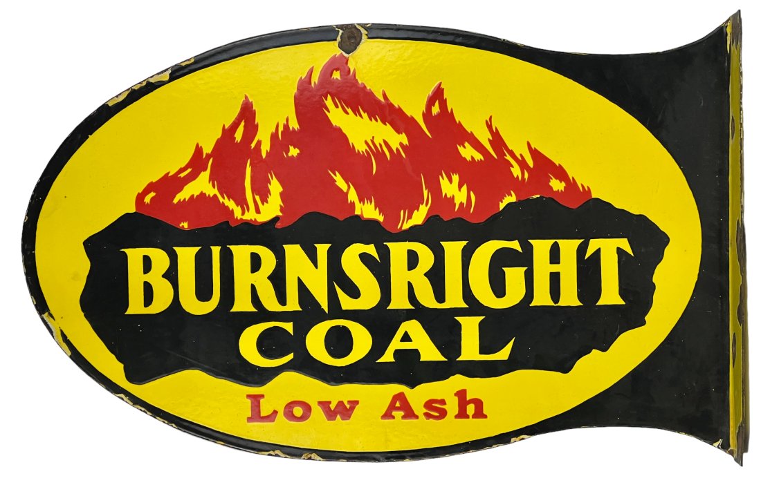 Vintage Porcelain Burnsright Coal Flange Advertising Sign. (1 of 4)