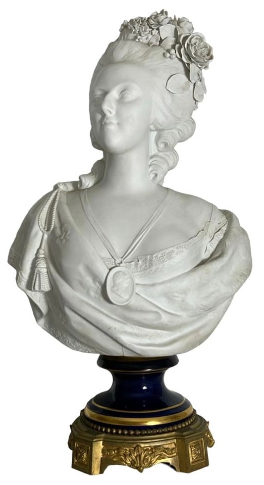 Late 18th century Bust of Marie Antoinette Queen of France, Sevres biscuit signed. (1 of 8)