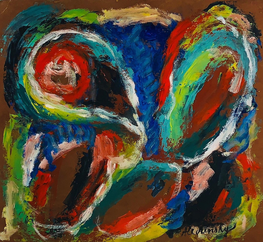 Pierre Alechinsky, Oil on cardboard. (1 of 2)