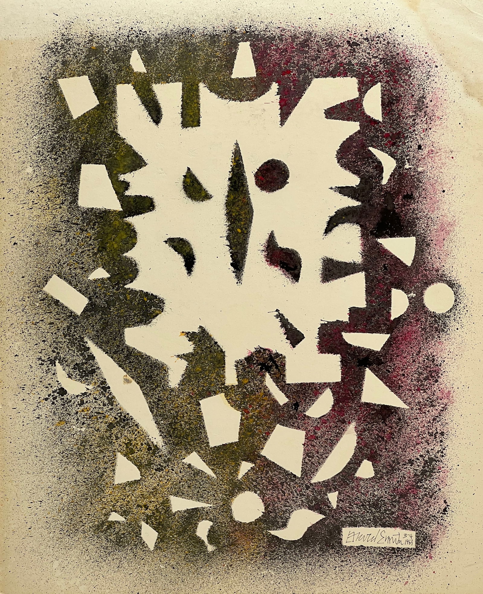 David Smith, Spray paint (enamel) on cardboard.: Attributed to David Smith (1906-1965) Title: Untitled, Medium: Spray paint (enamel) on cardboard, Date: 3-4-1963, Size: 20" H x 17" W (inches). This lot is accompanied by a Certificate of Attribution