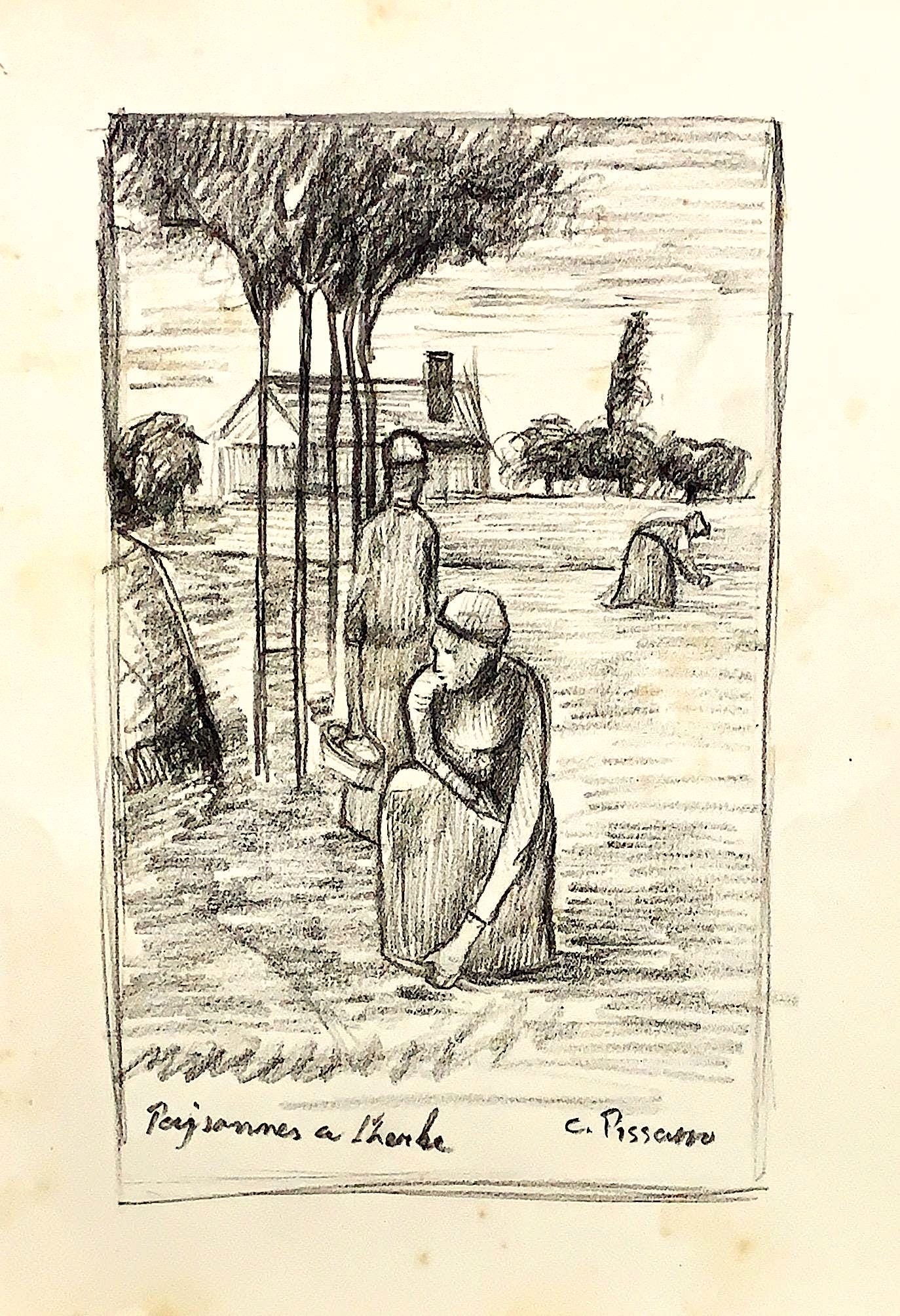 Camille Pissarro, Charcoal on paper.: Attributed to Camille Pissarro (1830-1903) Title: Untitled, Medium: Charcoal on paper, Size: 10" H x 8" W in, Date: ca. 1891. This lot is accompanied by a Certificate of Attribution and is not a repro