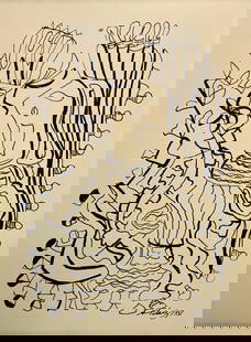 Amelia Pelaez, Ink on paper.: Amelia Pelaez (1896-1968) Title: Mujer, Medium: Ink on paper, Size: 13" H x 10" W (inches), Date: 1957. This lot is accompanied by a COA. We recommend that the buyer do their research before bidding o