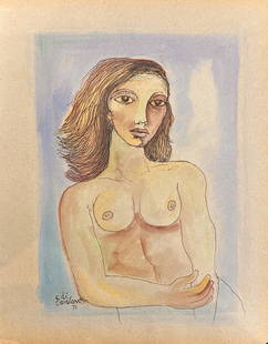 Emiliano Di Cavalcanti, Gouache and ink.: Emiliano Di Cavalcanti (1887-1976) Title: Untitled, Medium: Gouache and Ink on Paper, Date: 1971, Size: 14" H x 11" W (in). In our opinion, the work that appears and is referred to in this description