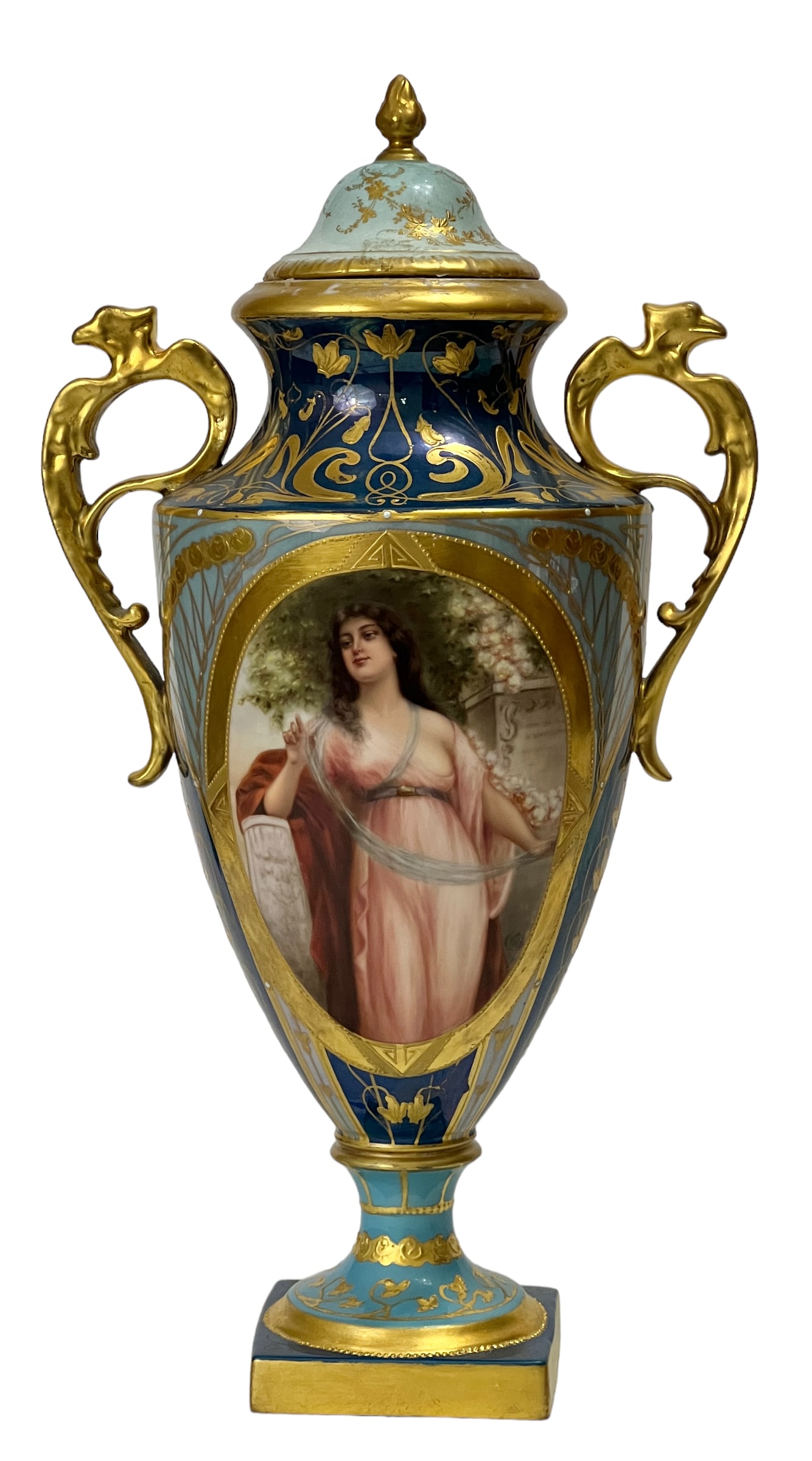 Large Antique Royal Vienna Porcelain Covered Urn 19th. Century H 14.50". (1 of 14)