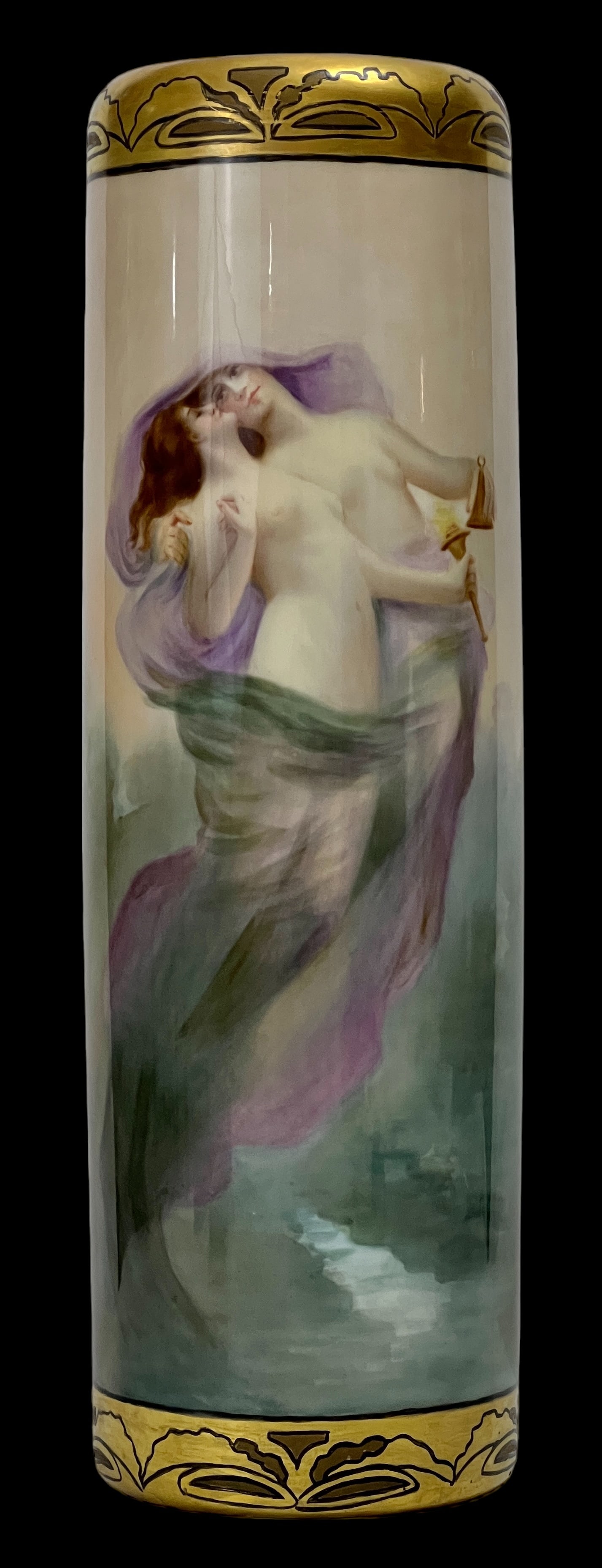 Beautiful hand-painted Belleek Willets Pocelain cylindrical vase from the late 19th century. (1 of 8)