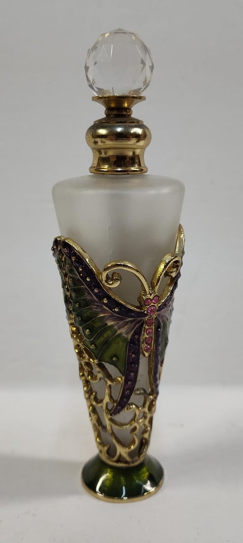 Vintage Style Jeweled and Enamel butterfly Perfume Bottle. (1 of 3)