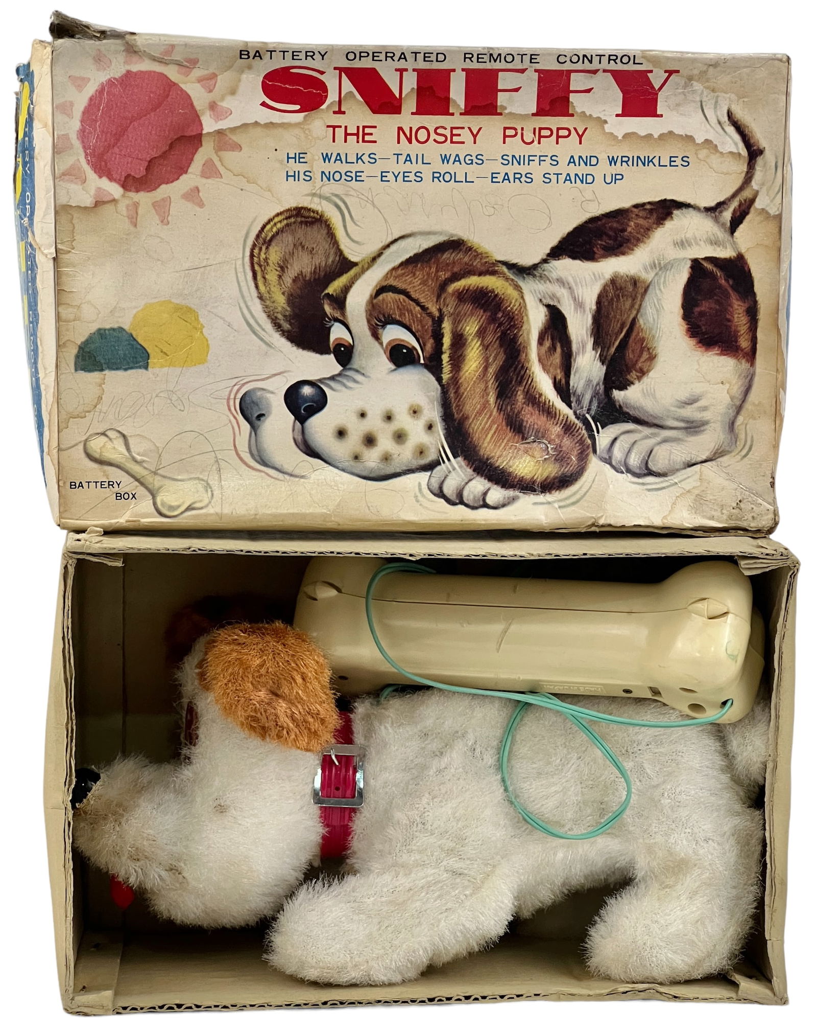 Vintage Tomiyama Japan Sniffy Puppy Toy.: Vintage Battery Operated Toy with Original Box. Approx 9" Long (These Toys have not been tested and selling as is).