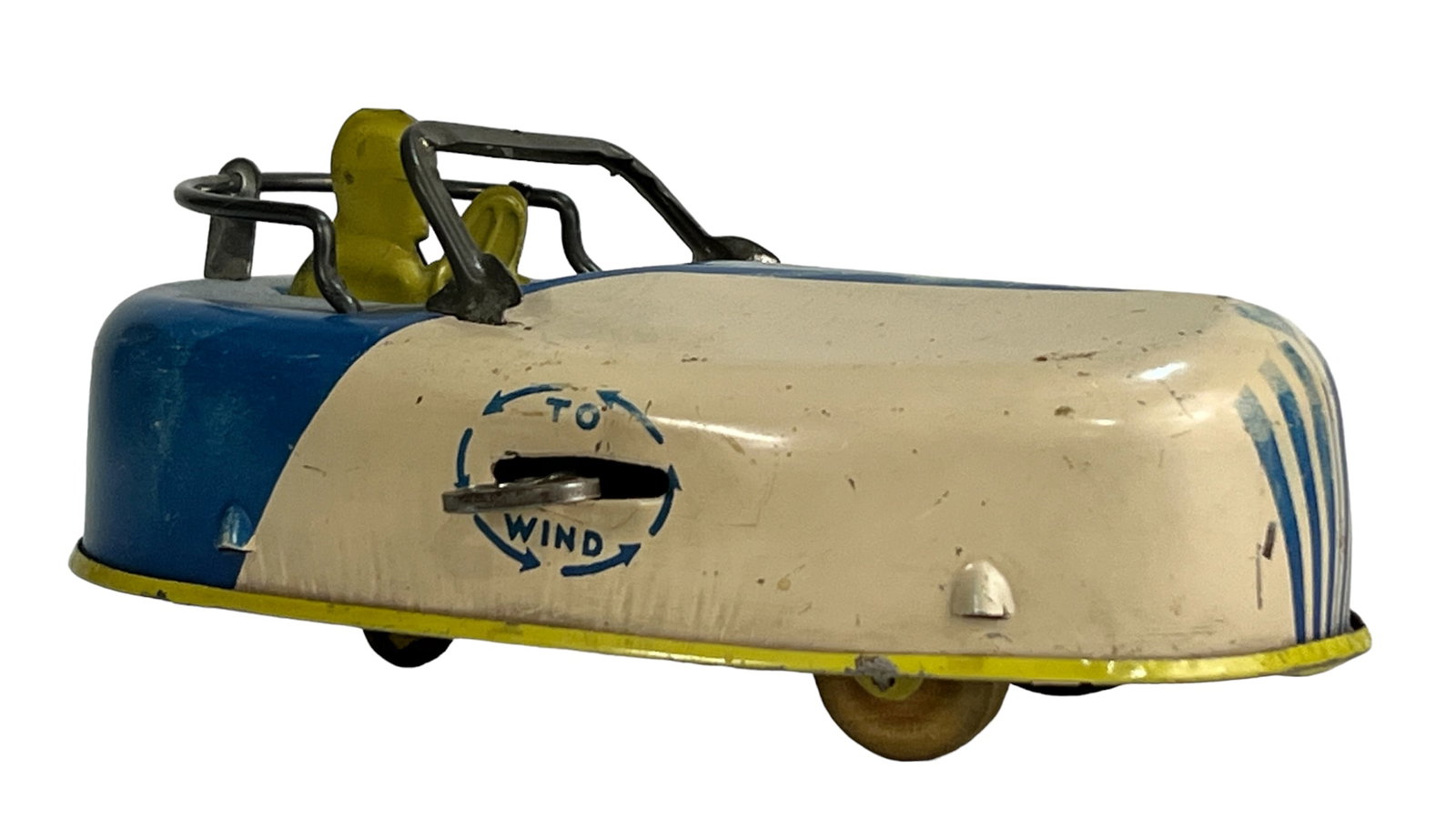 VINTAGE BUFFALO TOYS TIN LITHO WINDUP Toy BUMPER CAR w/ DRIVER. (1 of 8)