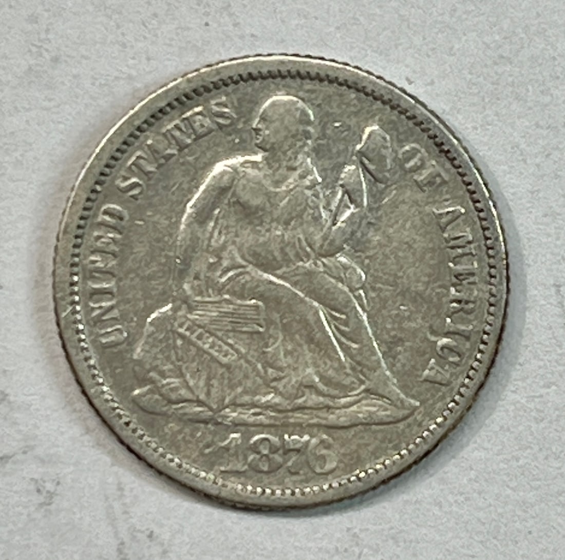 1876 US Seated Liberty Silver Dime Coin. (1 of 4)