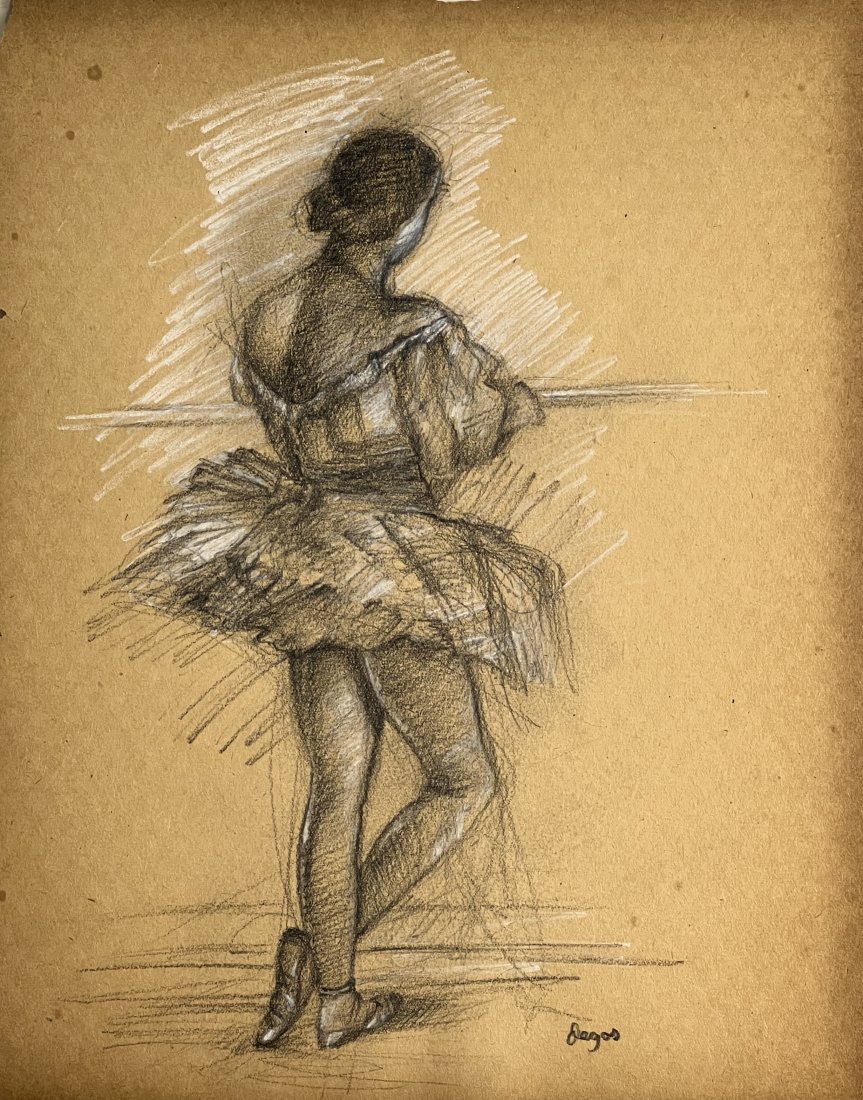 Edgar Degas, Charcoal and pastel on paper.: Attr. Edgar Degas (1834-1917) Title: Untitled (Danseuse), Medium: Charcoal and pastel on paper, Date: ca. 1912-15, Size: 14" H x 11" W (inches). This lot is accompanied by a COA and is not a reproduct