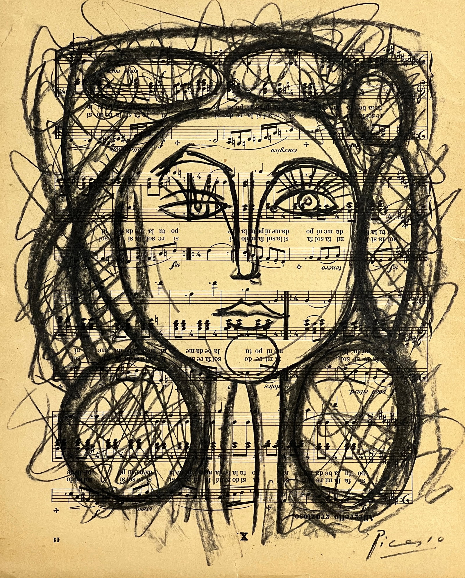 Pablo Picasso, Charcoal on paper (pentagram). (1 of 2)