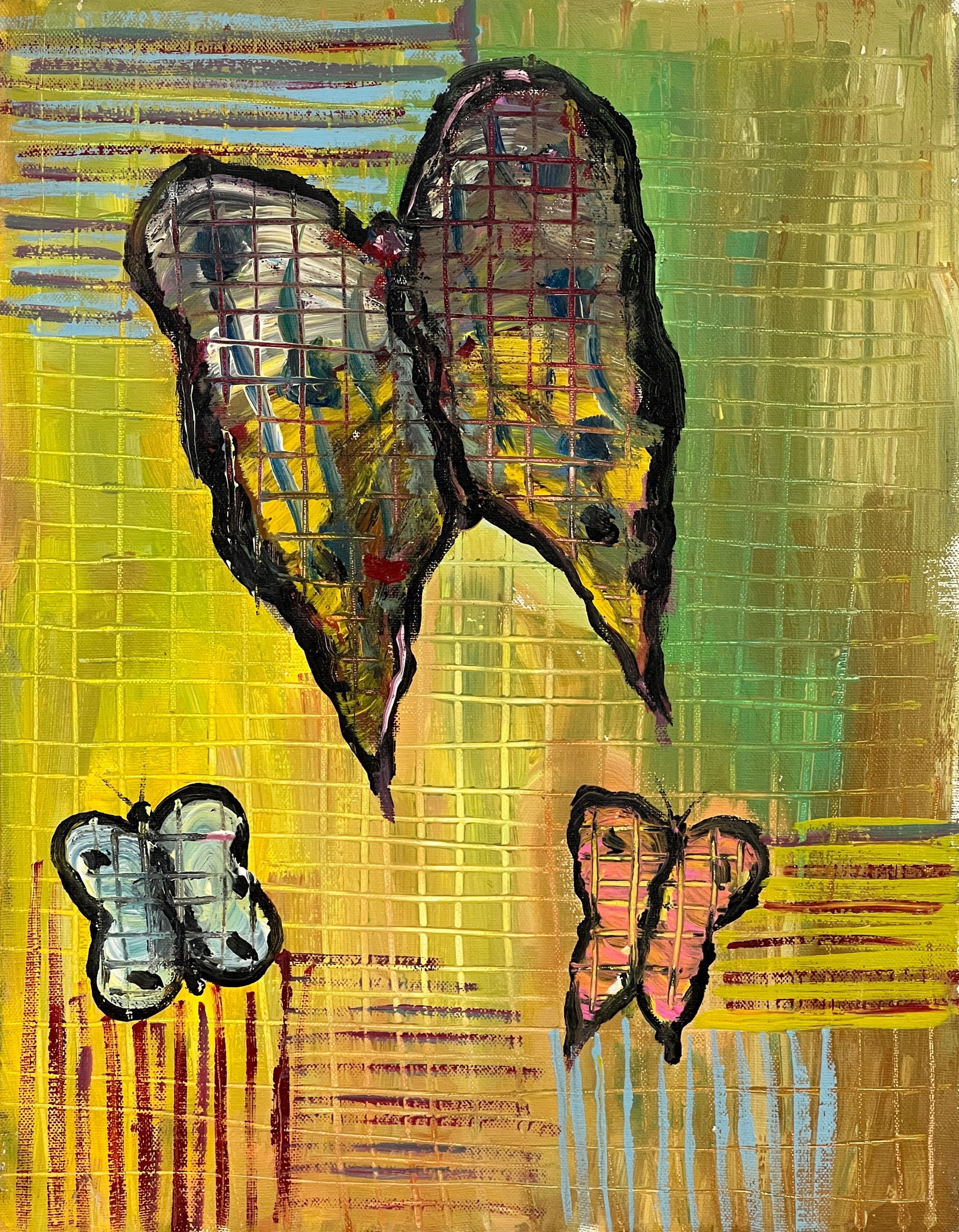 Hunt Slonem, Oil on canvas.: Attr. Hunt Slonem (American, born. 1951) Title: Untitled (Butterfilies), Medium: Oil on canvas, Size: 18" H x 14" W (inches), Date: 2005. This lot is accompanied by a COA and is not a reproduction, it
