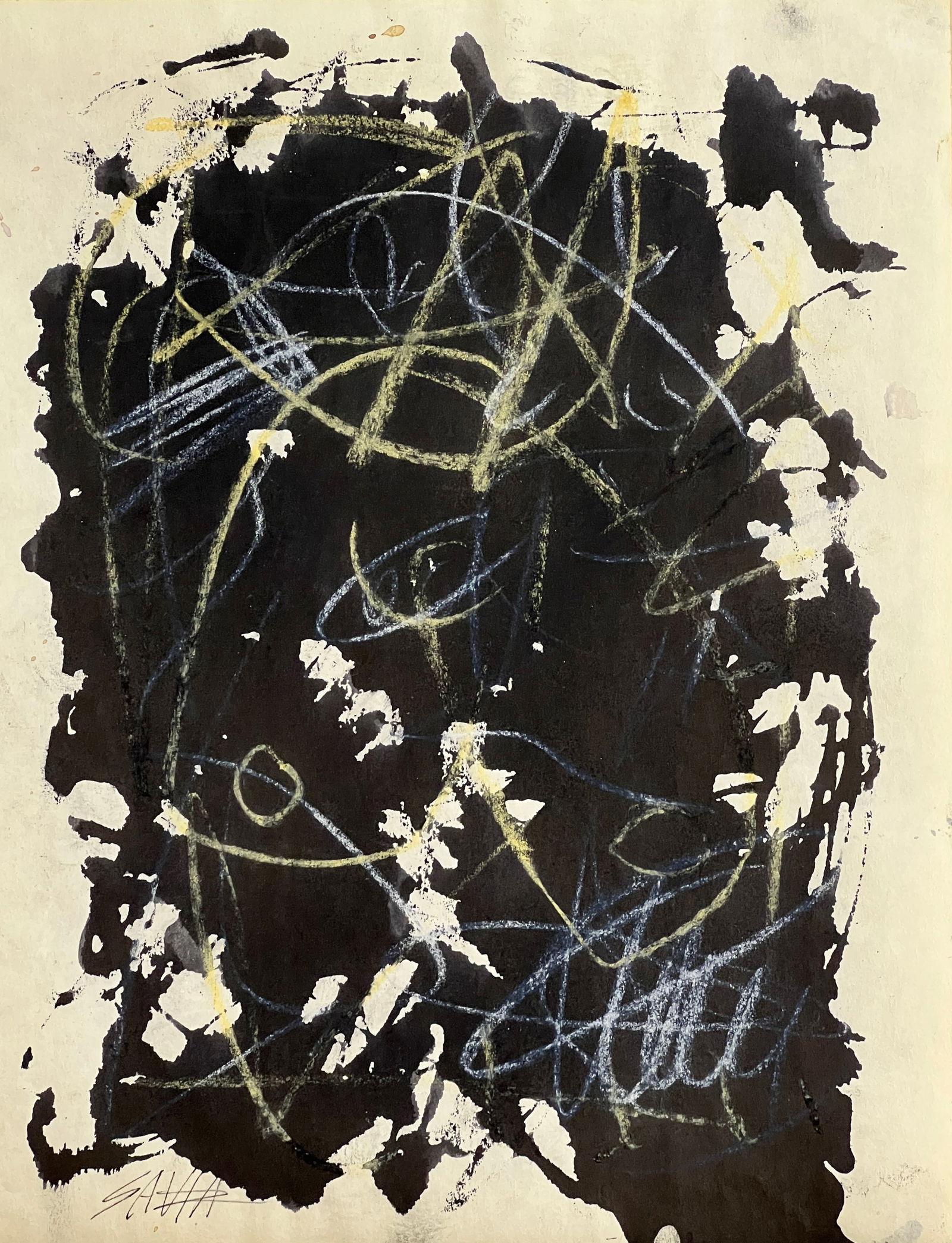 Antonio Saura, Ink and pastel on paper.: Attr. Antonio Saura (1930-1998) Title: Untitled, Medium: Ink and pastel on paper, Date: ca. 1960, Size: 14" H x 11" W (inches). This lot is accompanied by a COA and is not a reproduction, it is a uniq