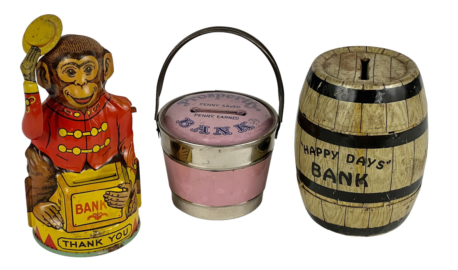 Lot of 3 Vintage J. Chein Tin Toy Saving Banks. (1 of 15)