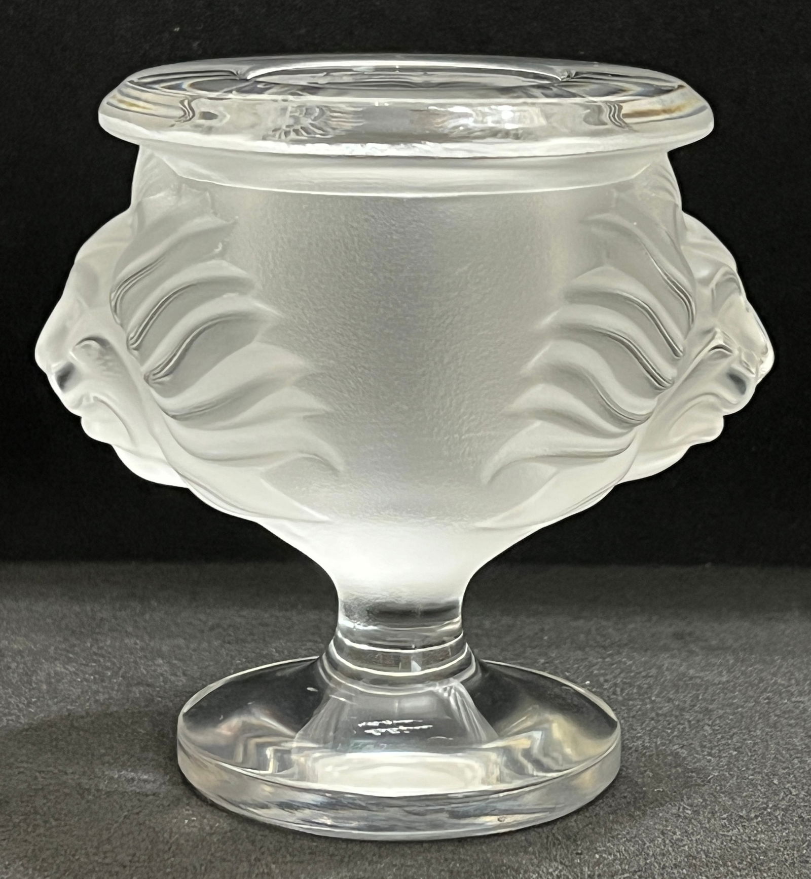 Lalique glass candlestick with Lion heads, 20th C. France.