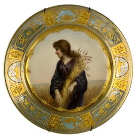 19th C. Austrian Royal Vienna Hand Painted Porcelain Cabinet Plate. Signed "Wagner".