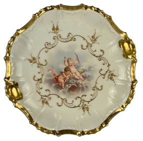 Antique Large Limoges France porcelain plate. Hand-painted cherub scene.