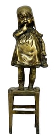 Juan Clara Ayats, Bronze sculpture, Girl on stool.
