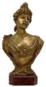 Late 19th century, Bust of a Young Girl, Bronze w/ patina by Sylvain Kinsburger (French, 1855-1935).