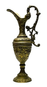 Antique Bronze Embossed Cherub Urn or Pitcher.