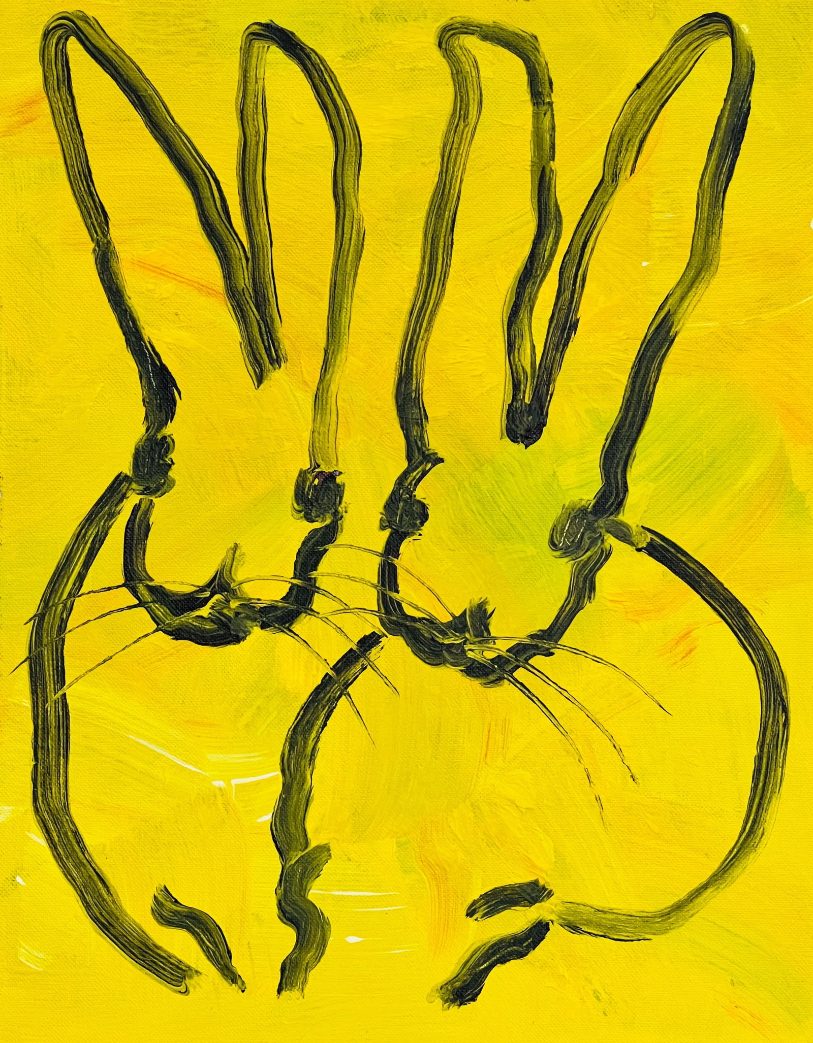 Hunt Slonem, Oil on canvas board.: Attr. Hunt Slonem (American, born. 1951) Title: Untitled (Two Bunny), Medium: Oil on canvas board, Size: 16" H x 12" W (inches), Date: 2000. This lot is accompanied by a COA (Certificate of Attributio