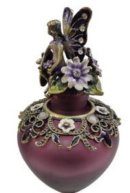 Vintage Style Jeweled and Enamel Fairy Perfume Bottle.