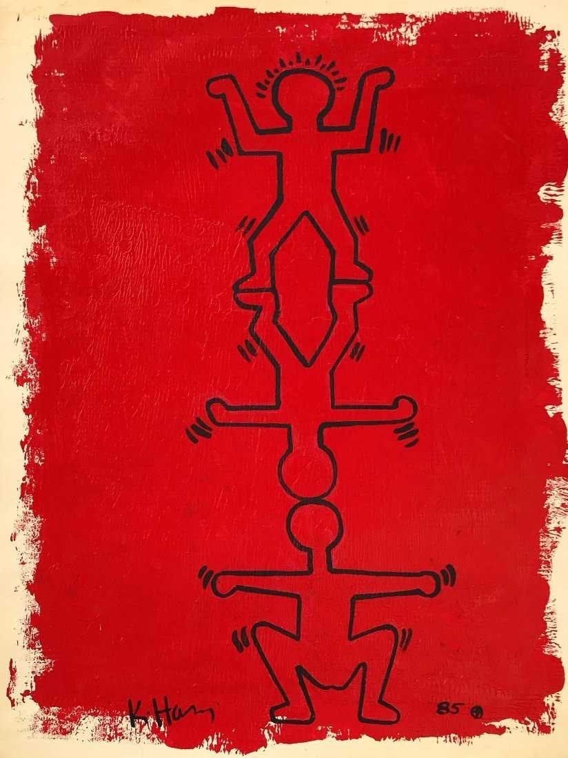 Keith Haring, Mixed media (Oil and ink) on cardboard. (1 of 2)