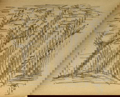 Charles Ephraim Burchfield, Charcoal on paper.: Attrib. Charles Ephraim Burchfield (1893-1967) Title: Untitled (Landscape), Medium: Charcoal on paper, Date: ca. 1935, Size: 9.75" H x 12" W (inches). This lot is accompanied by a COA (Certificate of